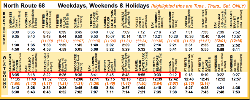 screenshot of a bus schedule